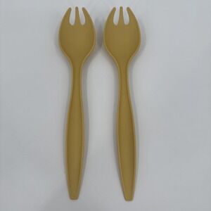 Vintage Tupperware 12" Salad Forks Sporks  Harvest Gold Set of 2 Servers